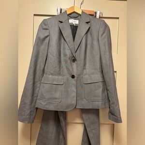 CALVIN KLEIN Grey Checked Suit Fitted Crop Blazer 2 Button Straight Leg Trouser